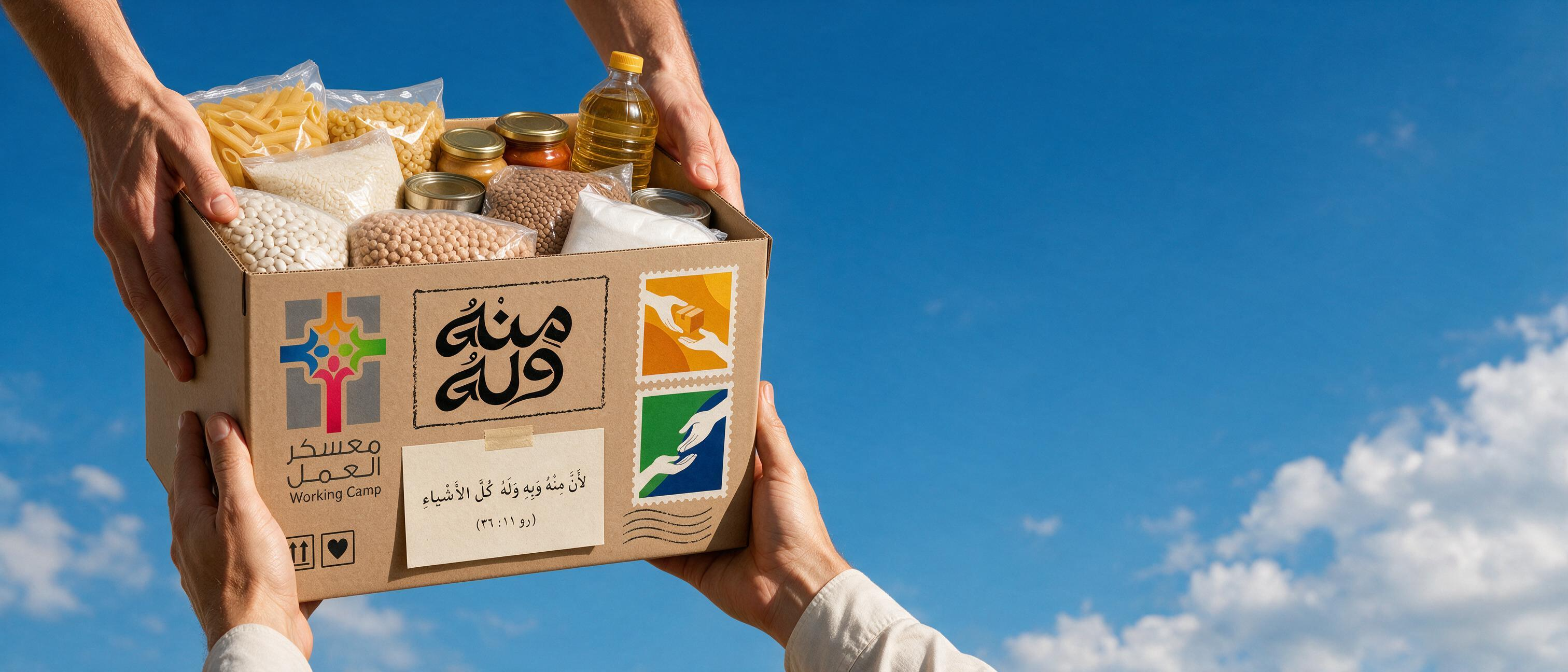 متطوعون يسلّمون صندوق مساعدات لعائلة